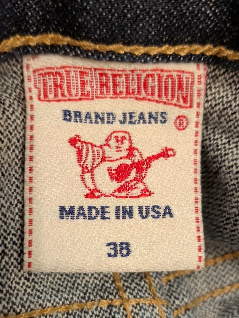 True Religion Bobby Dark Blue Denim Straight Jeans 38W34L Button Fly USA Made